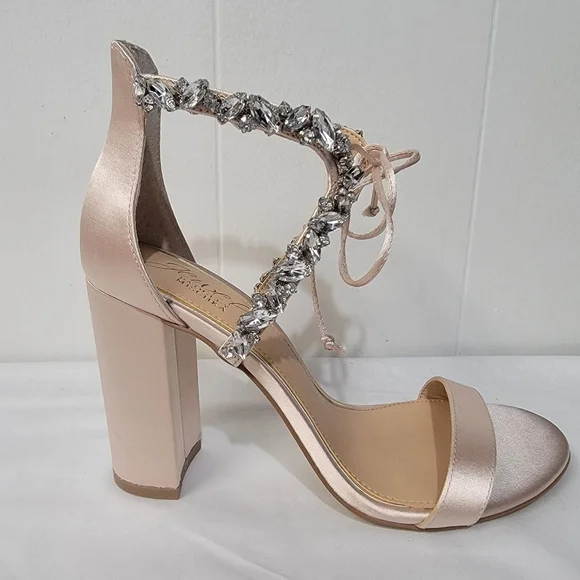 Jewel Badgley Mischka Thamar Crystal Strappy Block Heel Sandal Women's Size 6.5 - Picture 5 of 10